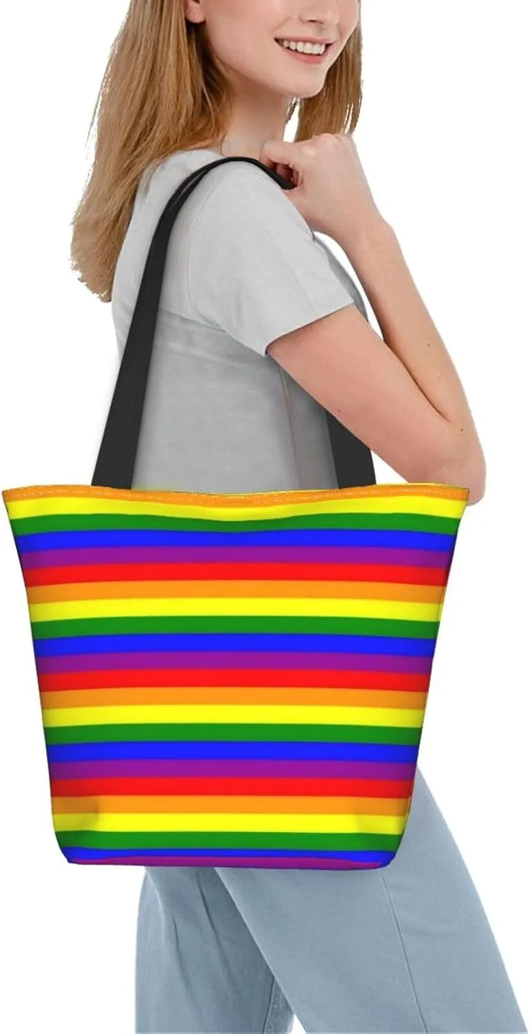 LGBT Pride Gay Rainbow Women's Tote Bag Lightweight Shopping Handbag Travel Shoulder Bag With Zipper