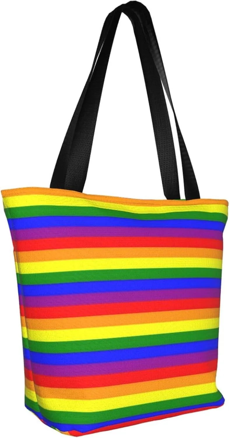 LGBT Pride Gay Rainbow Women's Tote Bag Lightweight Shopping Handbag Travel Shoulder Bag With Zipper
