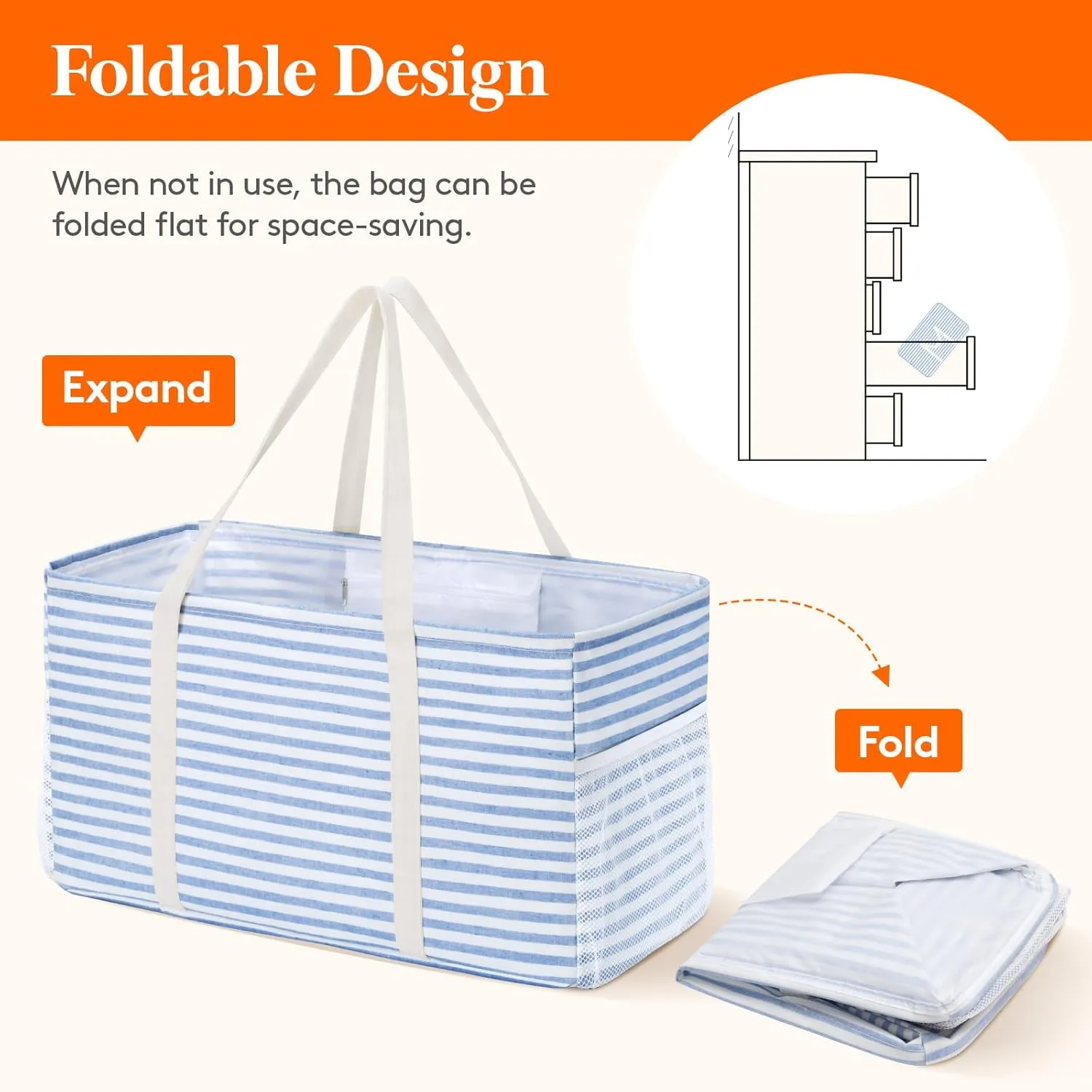 Lifewit Extra Large Tote Bag, Reusable Grocery Bags with Metal Wire Frame and Handles, Standing Utility Foldable Shopping Bags for Storage, Picnics, Beach, Pool, Laundry, Car, Camping, 2 Packs, Blue