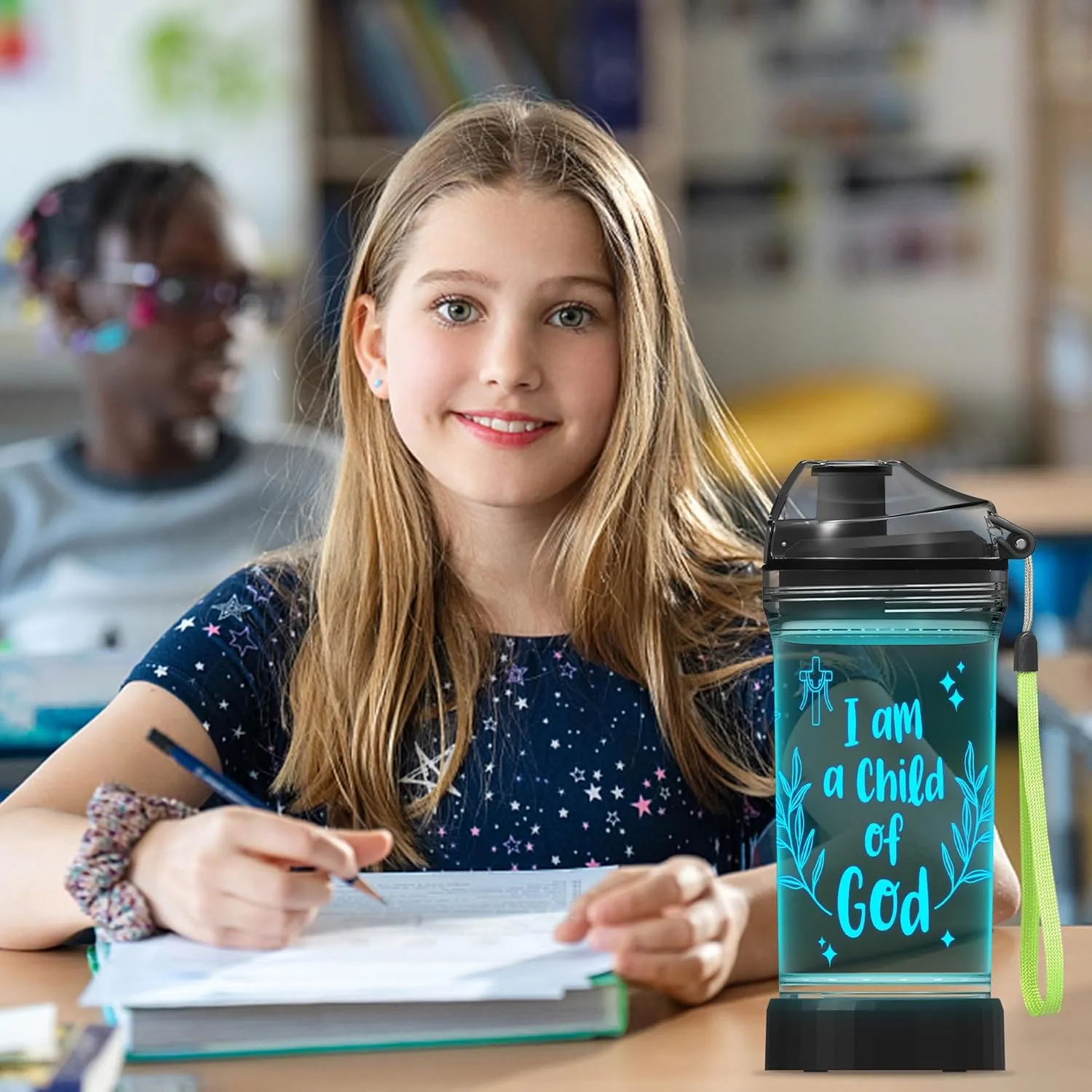 Light-Up Water Bottle with 'I am a Child of God' Design - 14oz Drink Cup, BPA-Free - Ideal Baptism Gift for Christians, Women, Girls, Boys, and Kids