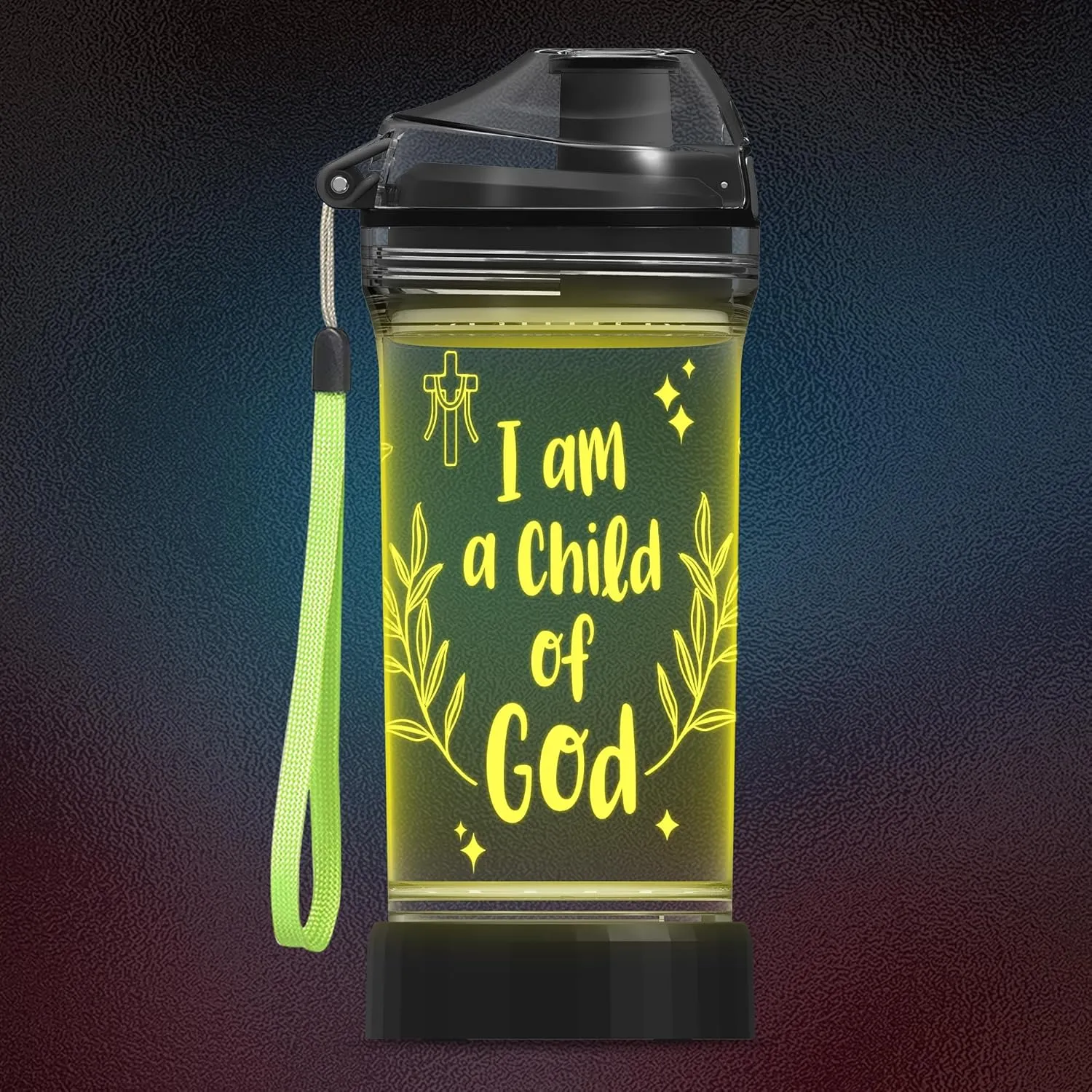 Light-Up Water Bottle with 'I am a Child of God' Design - 14oz Drink Cup, BPA-Free - Ideal Baptism Gift for Christians, Women, Girls, Boys, and Kids