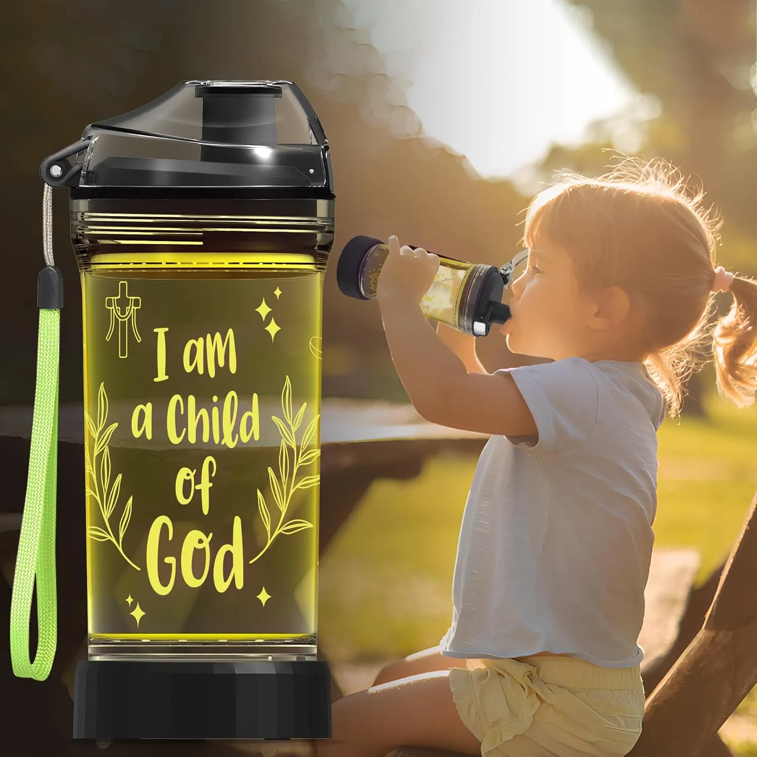 Light-Up Water Bottle with 'I am a Child of God' Design - 14oz Drink Cup, BPA-Free - Ideal Baptism Gift for Christians, Women, Girls, Boys, and Kids