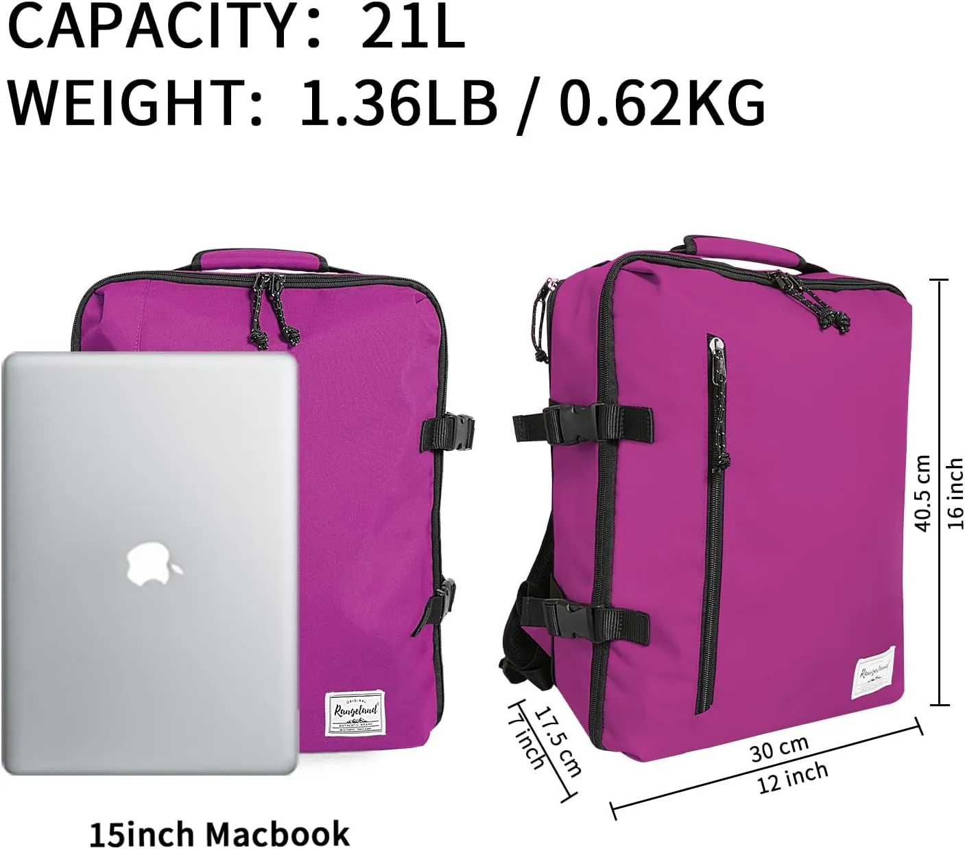 Lightweight Backpack for Women Airline Approved Weekender Bag with Separate Laptop Compartment, Travel Gym Sport, Orchid