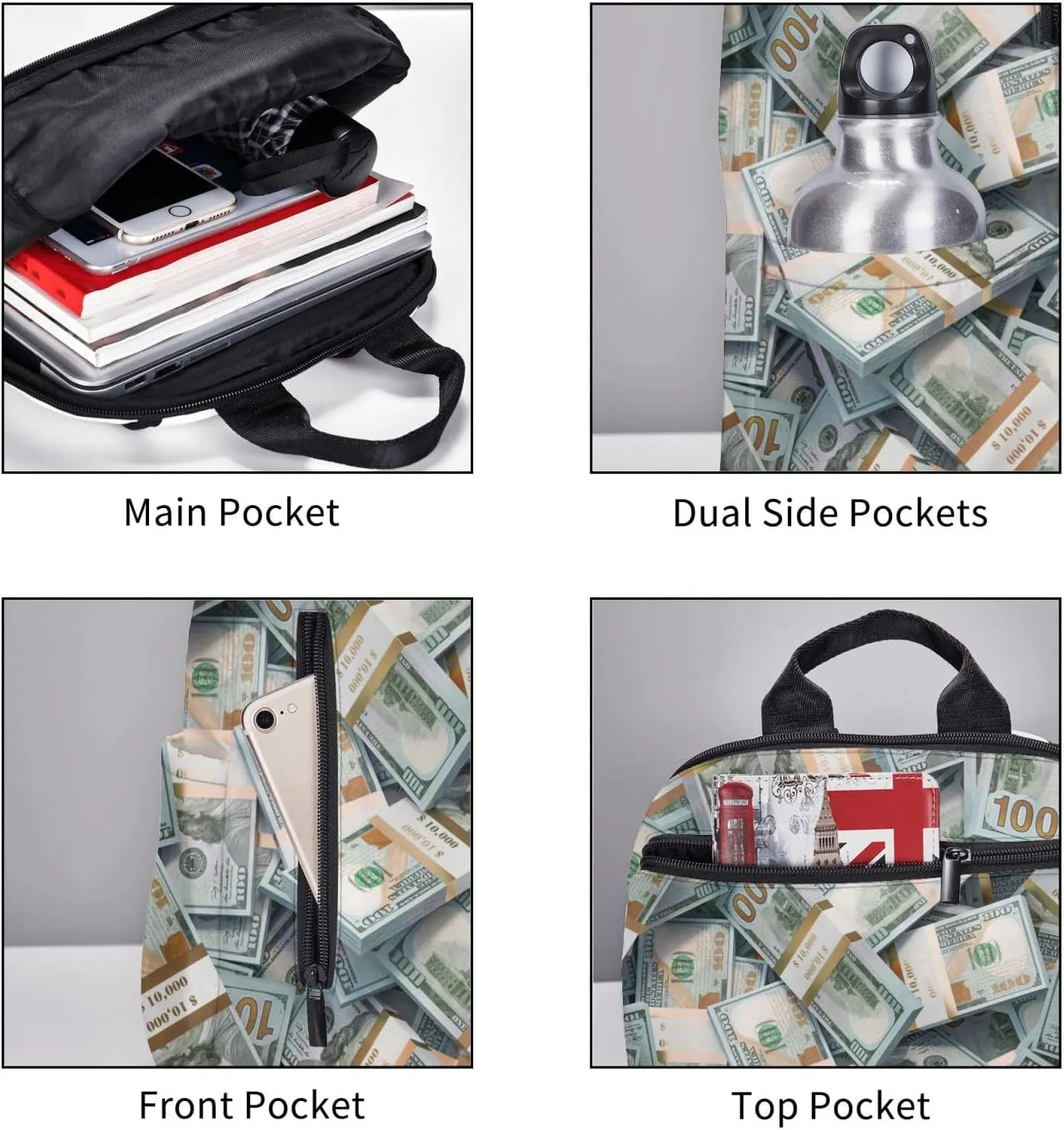 Lightweight Casual Laptop Backpack for Men and Women money american bill dollar Bookbag for College