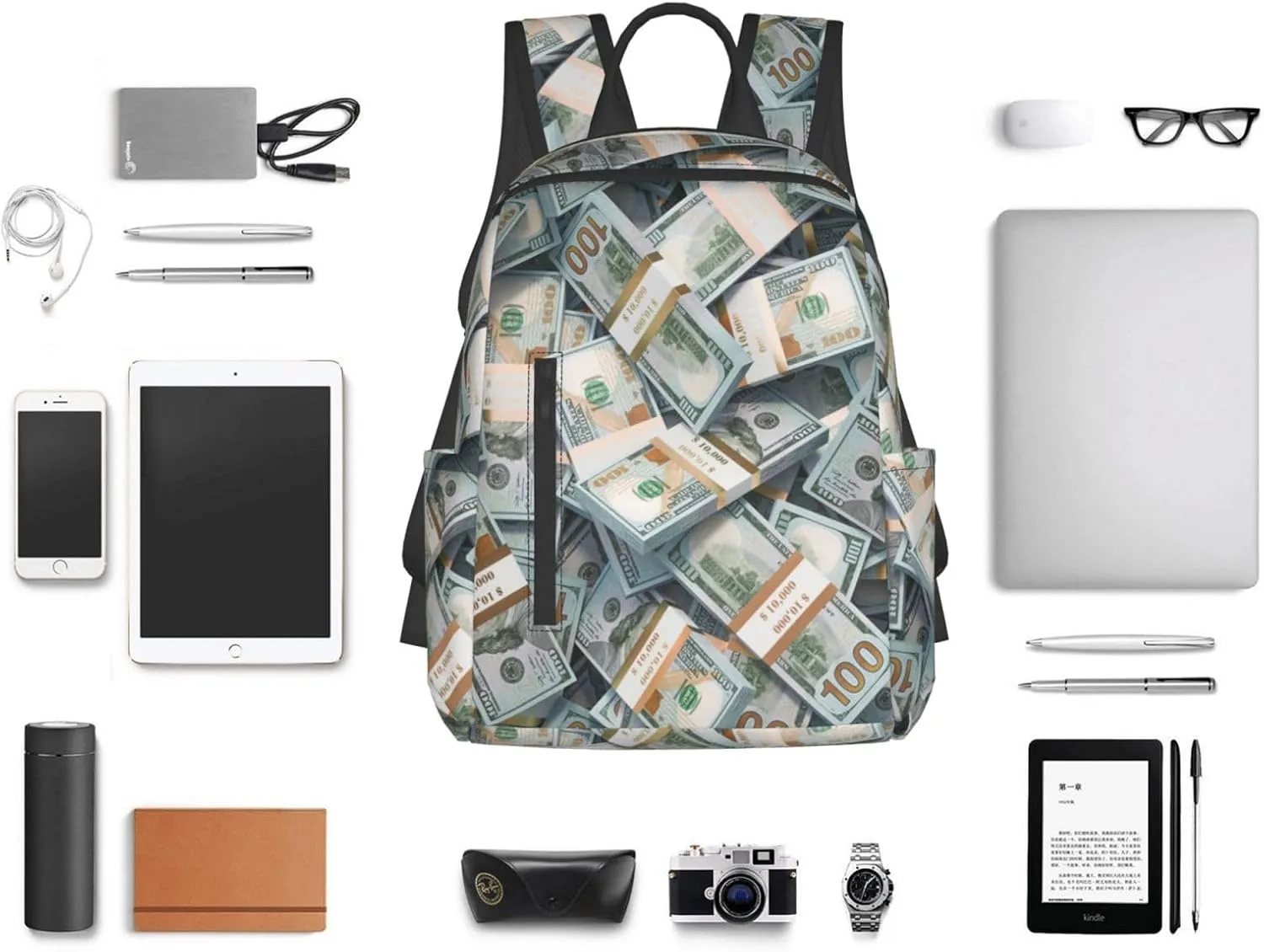Lightweight Casual Laptop Backpack for Men and Women money american bill dollar Bookbag for College