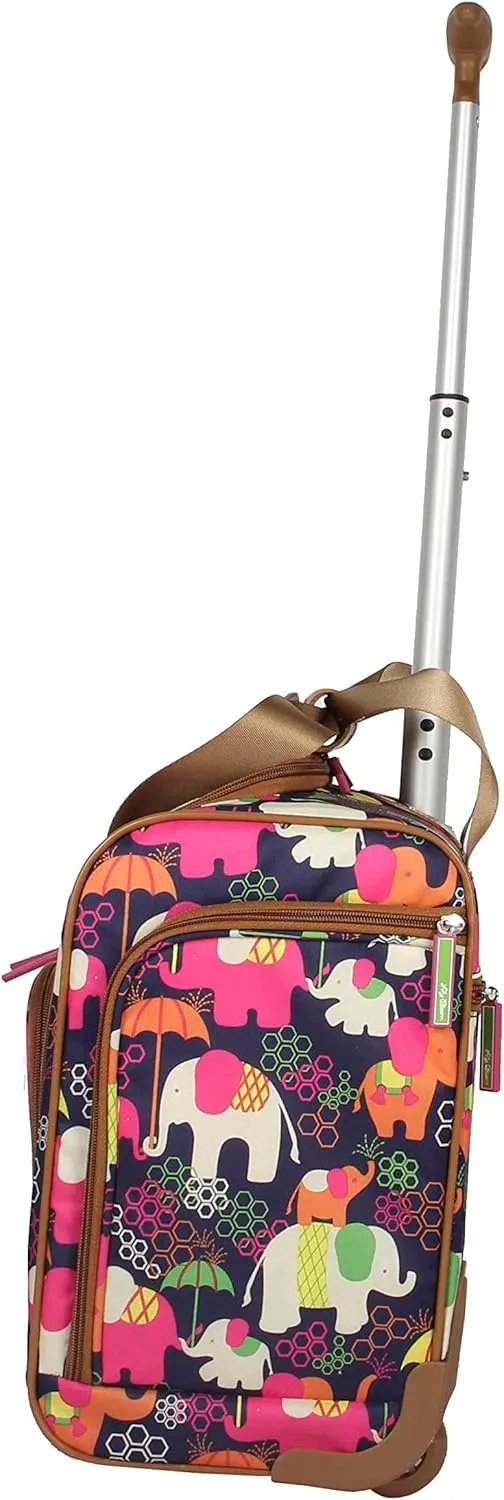 Lily Bloom Designer 15 Inch Carry On - Weekender Overnight Business Travel Luggage - Lightweight 2- Rolling Wheels Suitcase - Under Seat Rolling Bag for Women (Elephant Rain)