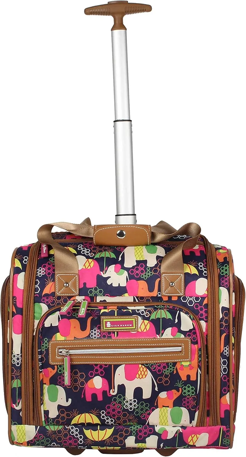 Lily Bloom Designer 15 Inch Carry On - Weekender Overnight Business Travel Luggage - Lightweight 2- Rolling Wheels Suitcase - Under Seat Rolling Bag for Women (Elephant Rain)