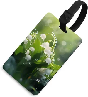Lily of The Valley Flowers Green Leaves Luggage Tags for Travel Bag Cute Suitcase Identify Labels Baggage Tag