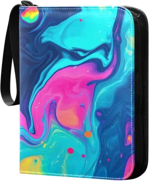 Liquid Paint Swirls Abstract Cards Binder 4 Pocket Fits 400 Cards with 50 Removable Sleevesves, Trading Card Collector Zipper Album Holder Portable Card Games Display Storage Cases