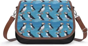 Little Puffins Blue Funny Women's Crossbody Bags Novelty Leather Purse Handbag Shoulder Bag