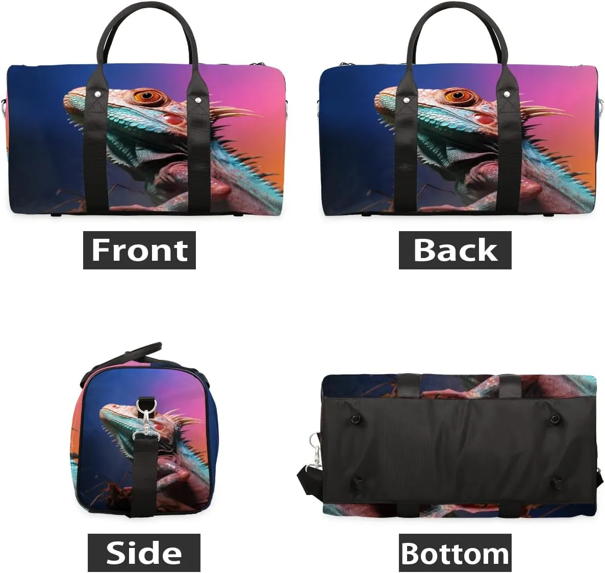 Lizard Printing Travel Duffel Bag for Women Men Waterproof Foldable Overnight Weekender Bag Large Capacity Sports Gym Bag