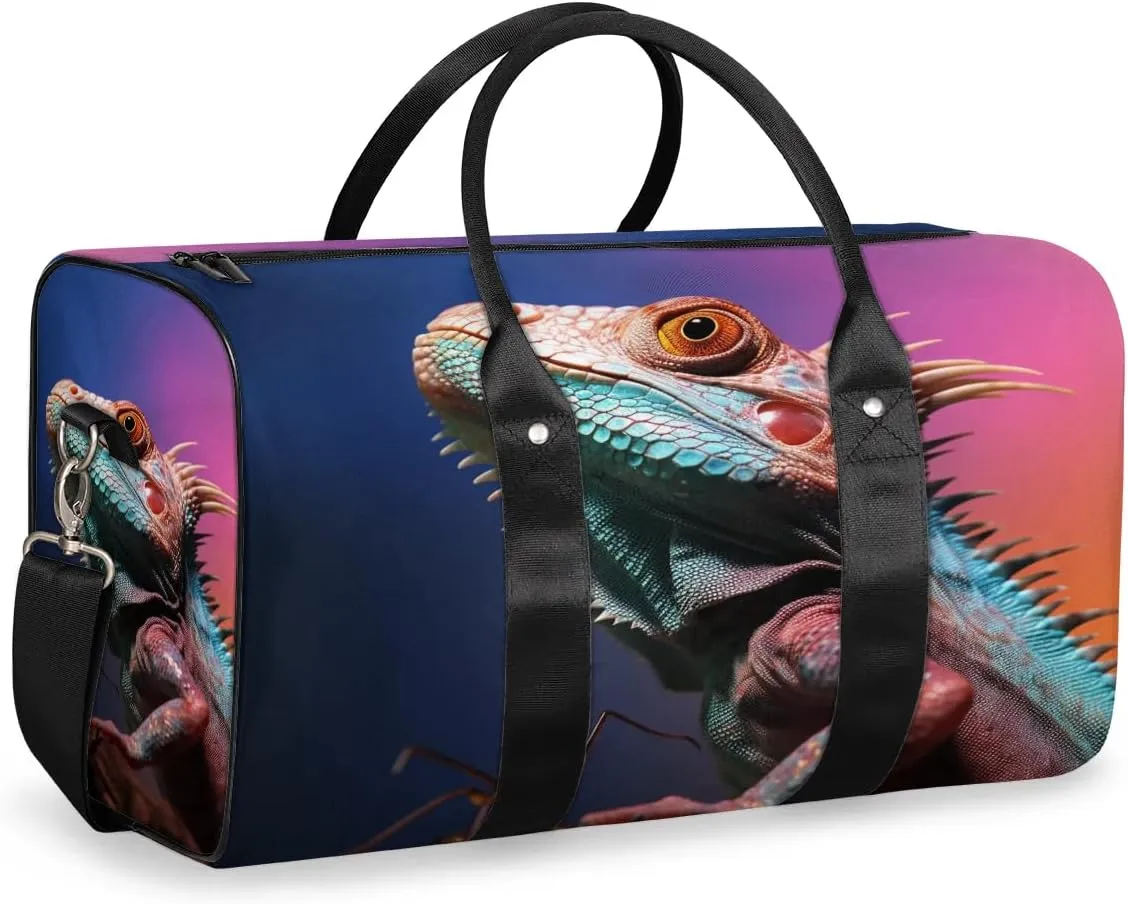 Lizard Printing Travel Duffel Bag for Women Men Waterproof Foldable Overnight Weekender Bag Large Capacity Sports Gym Bag