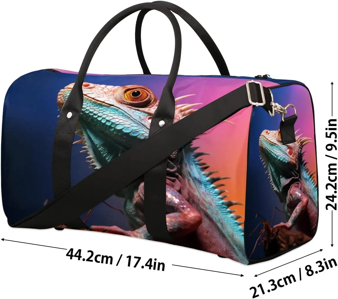 Lizard Printing Travel Duffel Bag for Women Men Waterproof Foldable Overnight Weekender Bag Large Capacity Sports Gym Bag