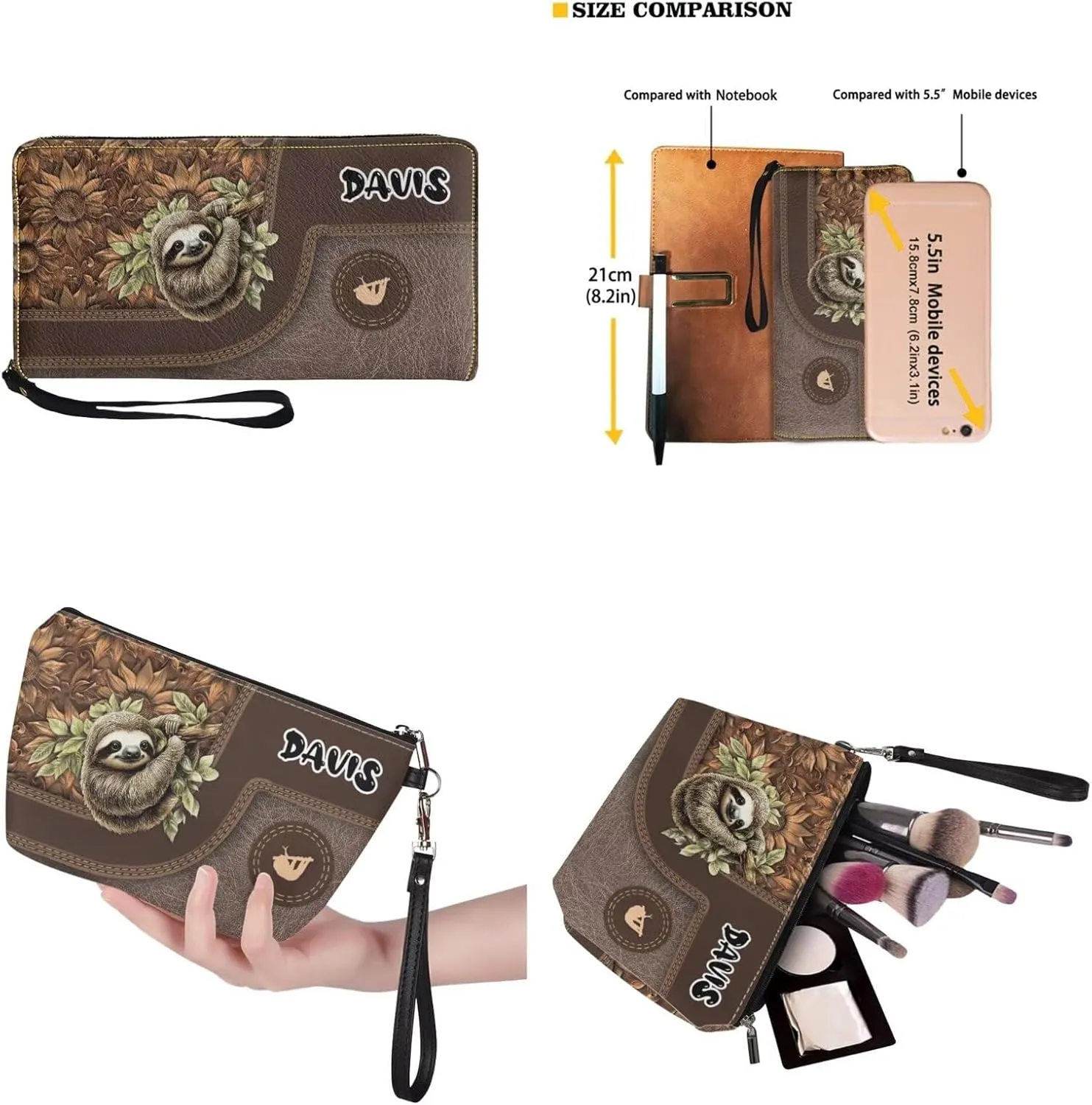 Lotusorchid Custom Tote Bag Name, Top Handle Handbag Satchel Shoulder Bag with Leather Wallet Cosmetic Bag for Women