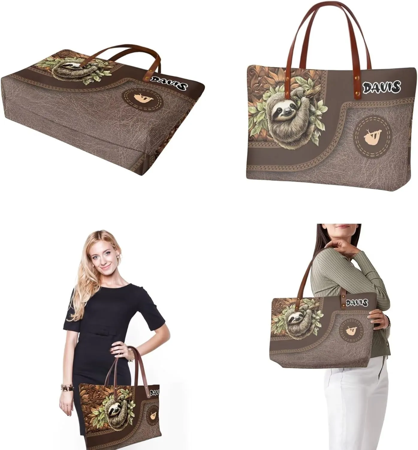 Lotusorchid Custom Tote Bag Name, Top Handle Handbag Satchel Shoulder Bag with Leather Wallet Cosmetic Bag for Women
