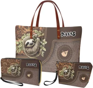 Lotusorchid Custom Tote Bag Name, Top Handle Handbag Satchel Shoulder Bag with Leather Wallet Cosmetic Bag for Women