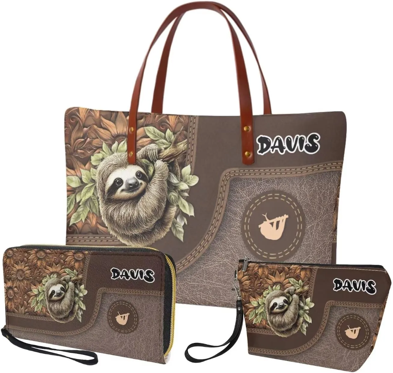 Lotusorchid Custom Tote Bag Name, Top Handle Handbag Satchel Shoulder Bag with Leather Wallet Cosmetic Bag for Women