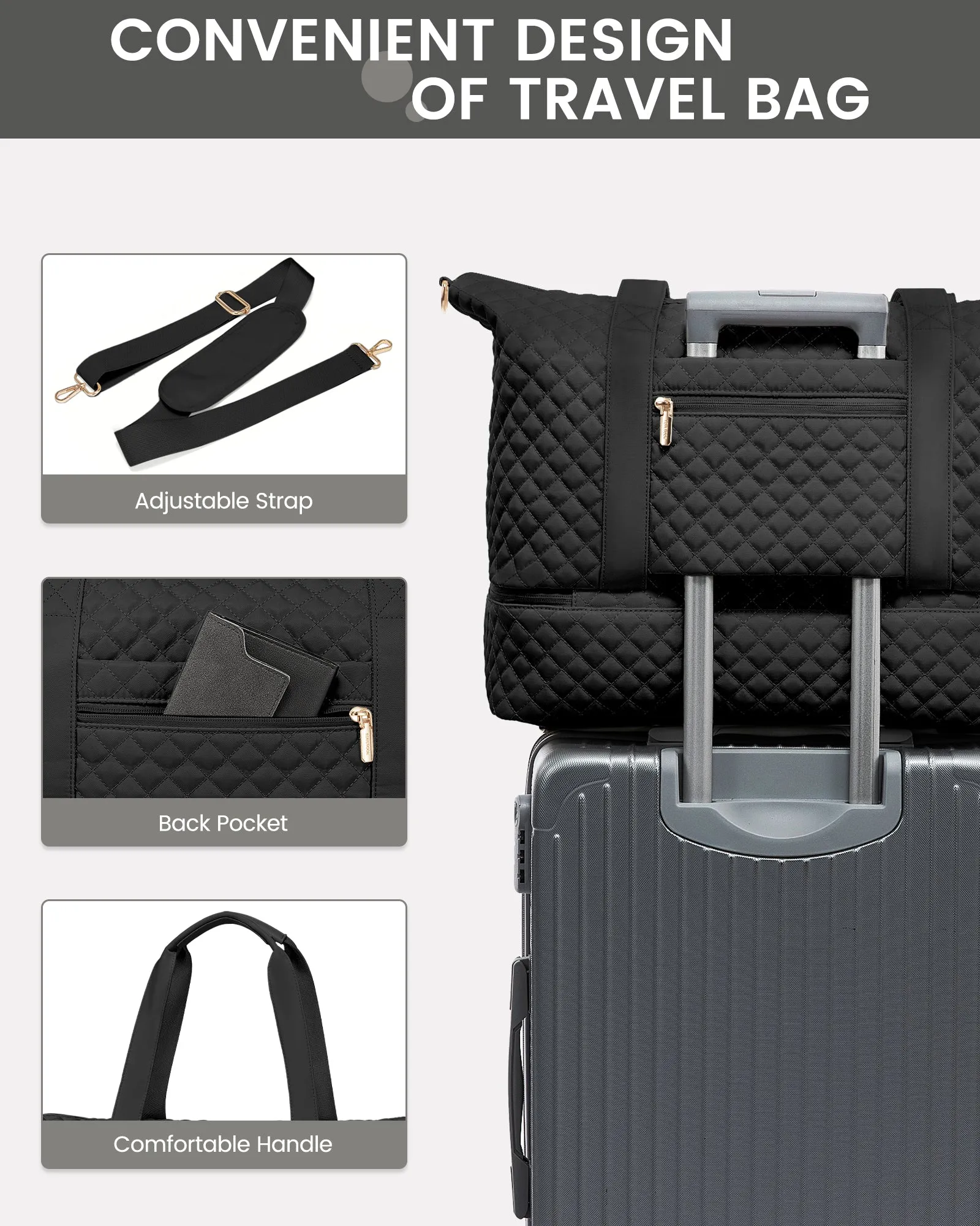 Lovevook Multipurpose 3-Piece Black Travel Set for Weekend & Overnight Trips