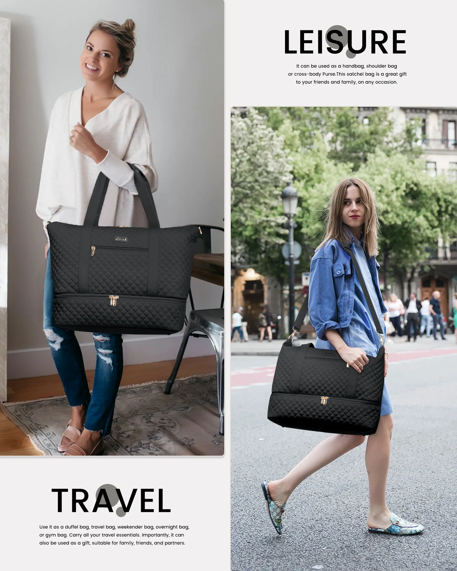 Lovevook Multipurpose 3-Piece Black Travel Set for Weekend & Overnight Trips