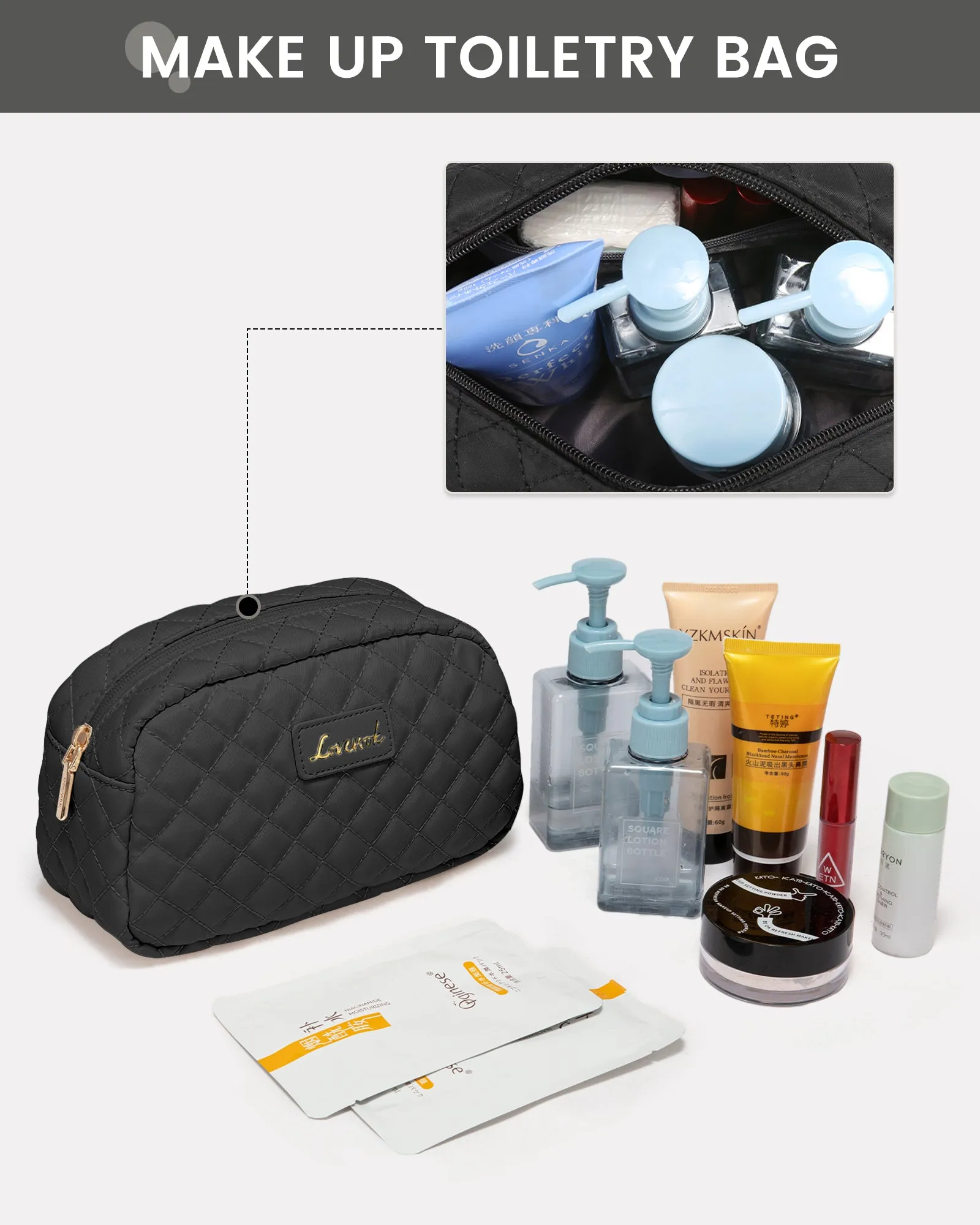 Lovevook Multipurpose 3-Piece Black Travel Set for Weekend & Overnight Trips