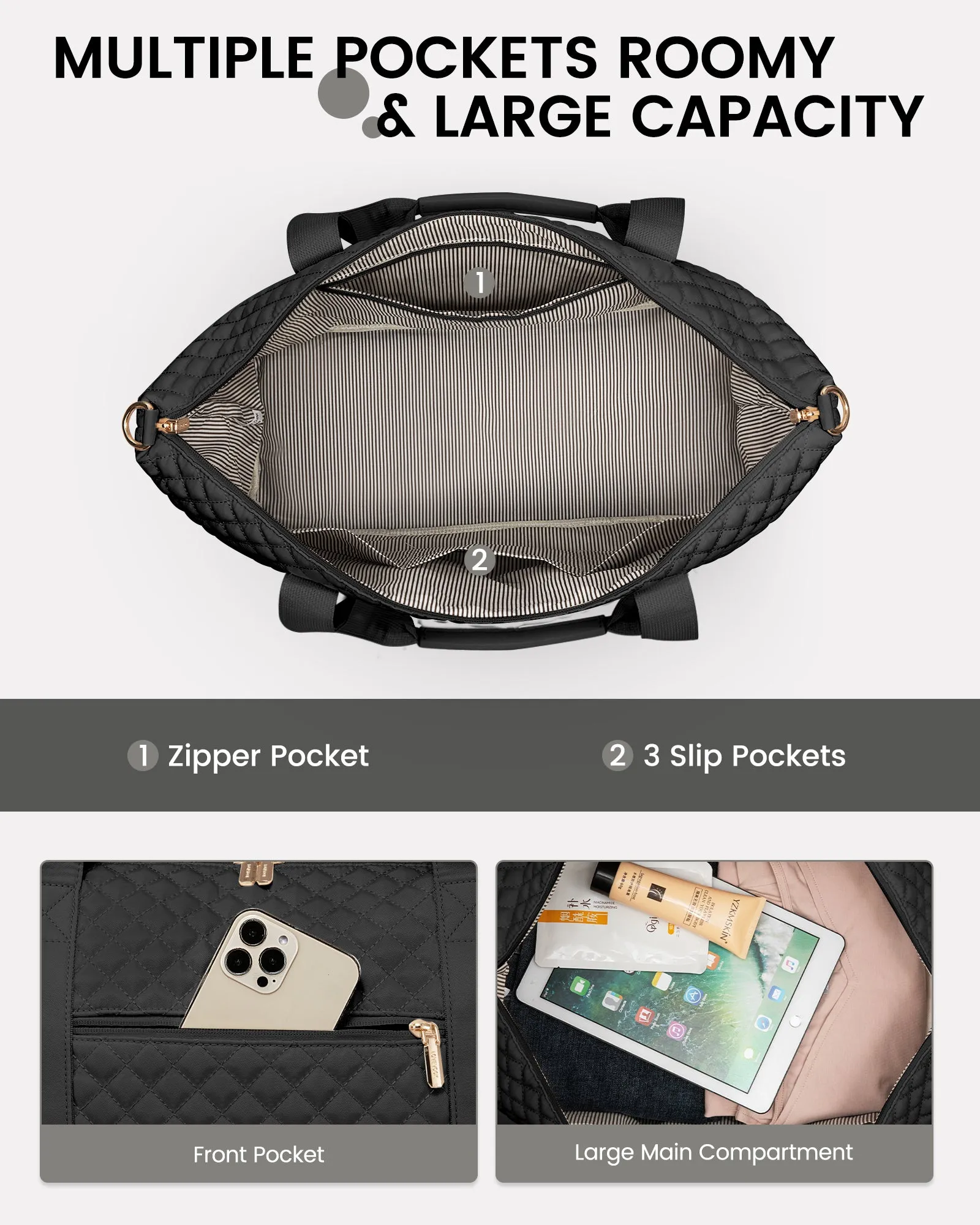 Lovevook Multipurpose 3-Piece Black Travel Set for Weekend & Overnight Trips