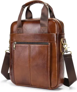 LUKZIJAES Genuine Leather Shoulder Messenger Bag for Men Adjustable Shoulders Sling Crossbody Bags
