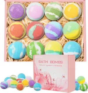 Luxury Bath Bombs Gift Set for Women, Girlfriend, Her, Girls, 12 Pcs XXL Organic Natural Lush Fizzy Shea Butter & Safe Oil Bath Bomb for Skin Moisturizing, Bubble Spa Bath, Mothers Day Gift for Wife