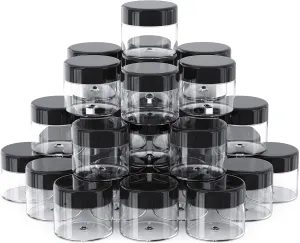 MABUA 60 pieces 1oz containers with lids Plastic Container Jar, Refillable Cosmetic Sample 1 oz clear containers with lids, Small Plastic 30g 30ml Ounce Slime, Acrylic, Body Butter, Cream, Lotion