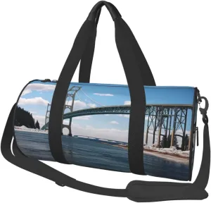 Mackinac Suspension Bridge Travel Duffle Bag Carry On Weekender Overnight Bag Sport Gym Bag for Women Men Foldable Travel Duffle Round Duffle Bag for Travel Sports Gym