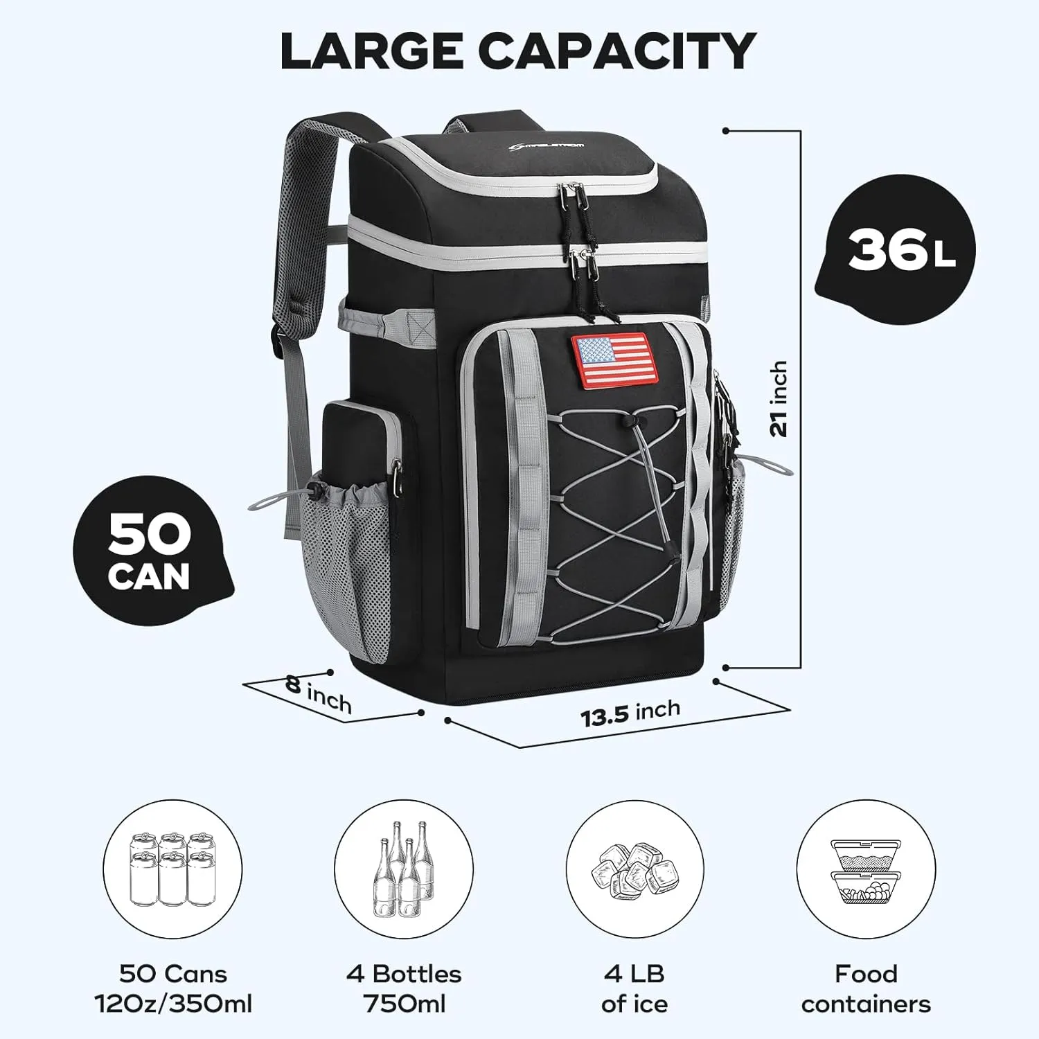 Maelstrom Cooler Backpack,50 Can Insulated Soft Backpack Cooler,Portable Lightweight Leakproof Cooler Bag,Large Capacity Beach Cooler,Waterproof Lunch Backpack for Men Women