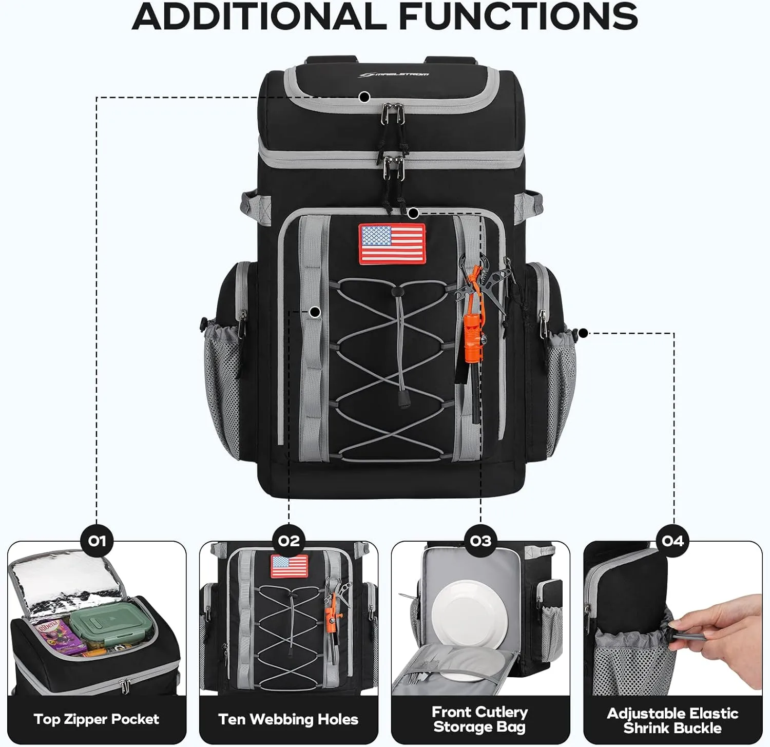 Maelstrom Cooler Backpack,50 Can Insulated Soft Backpack Cooler,Portable Lightweight Leakproof Cooler Bag,Large Capacity Beach Cooler,Waterproof Lunch Backpack for Men Women