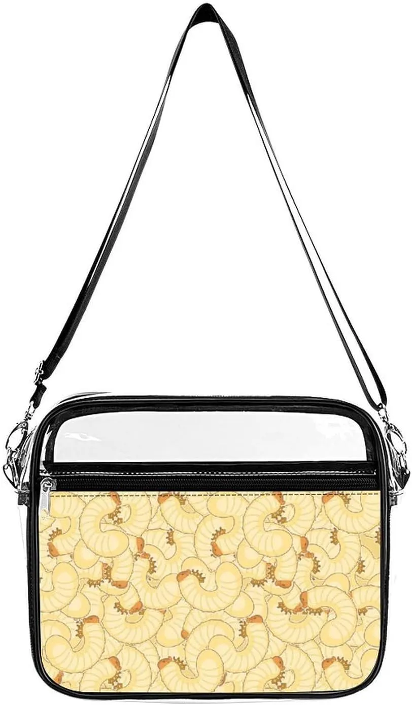 Maggot Beetle Larva Large Crossbody Bag Clear Stadium Bag Anti-Theft Side Shoulder Bags Messenger Bag with 2 Compartments