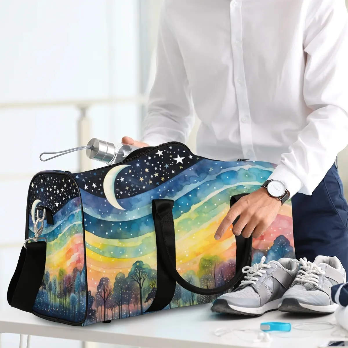 Magic Forest Painting Travel Duffel Bag for Women Men Waterproof Foldable Overnight Weekender Bag Large Capacity Sports Gym Bag