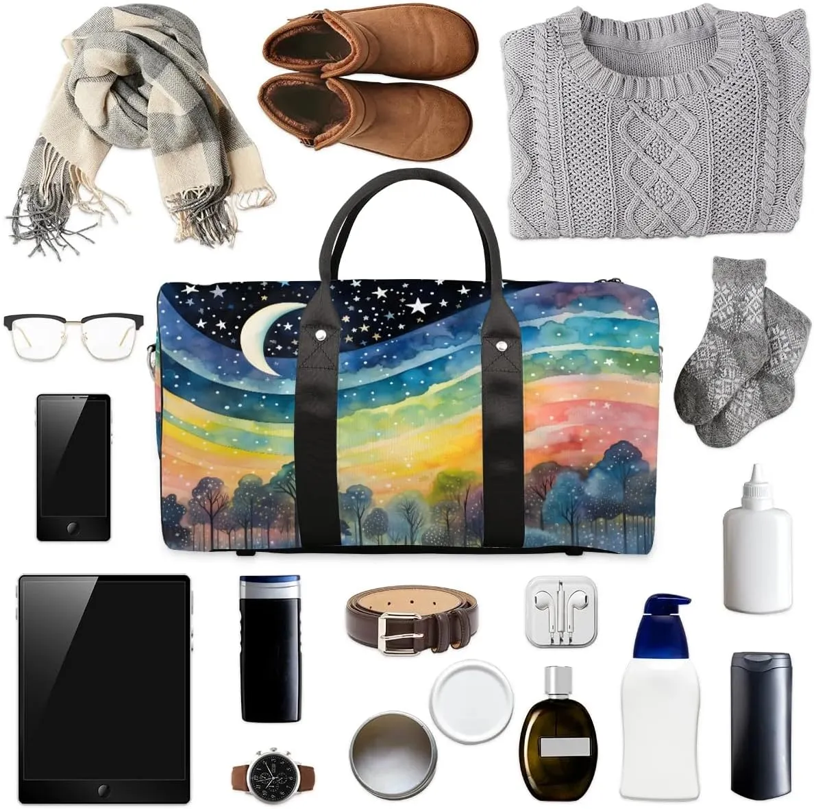 Magic Forest Painting Travel Duffel Bag for Women Men Waterproof Foldable Overnight Weekender Bag Large Capacity Sports Gym Bag