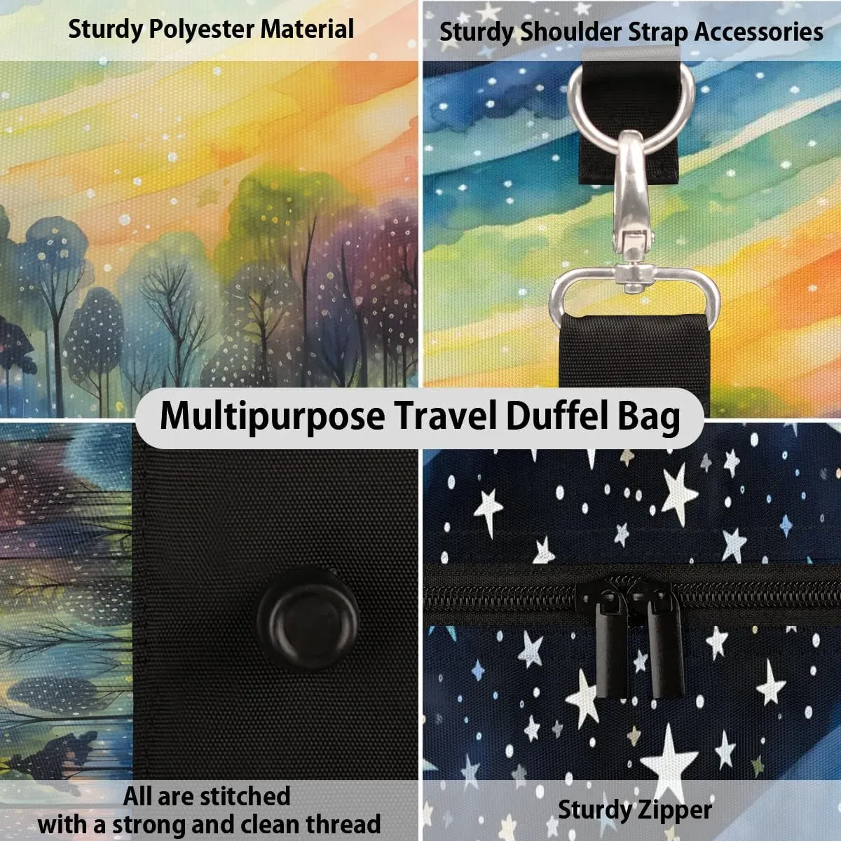 Magic Forest Painting Travel Duffel Bag for Women Men Waterproof Foldable Overnight Weekender Bag Large Capacity Sports Gym Bag