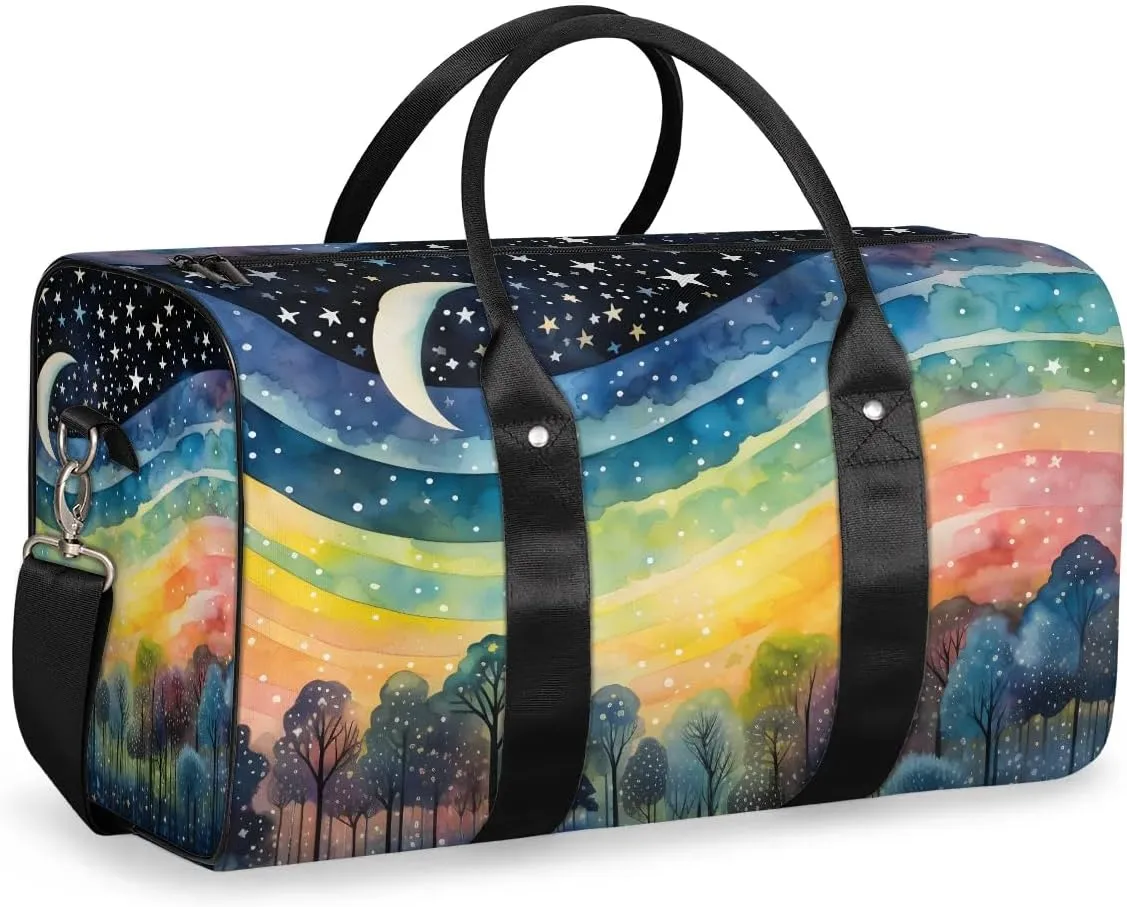 Magic Forest Painting Travel Duffel Bag for Women Men Waterproof Foldable Overnight Weekender Bag Large Capacity Sports Gym Bag