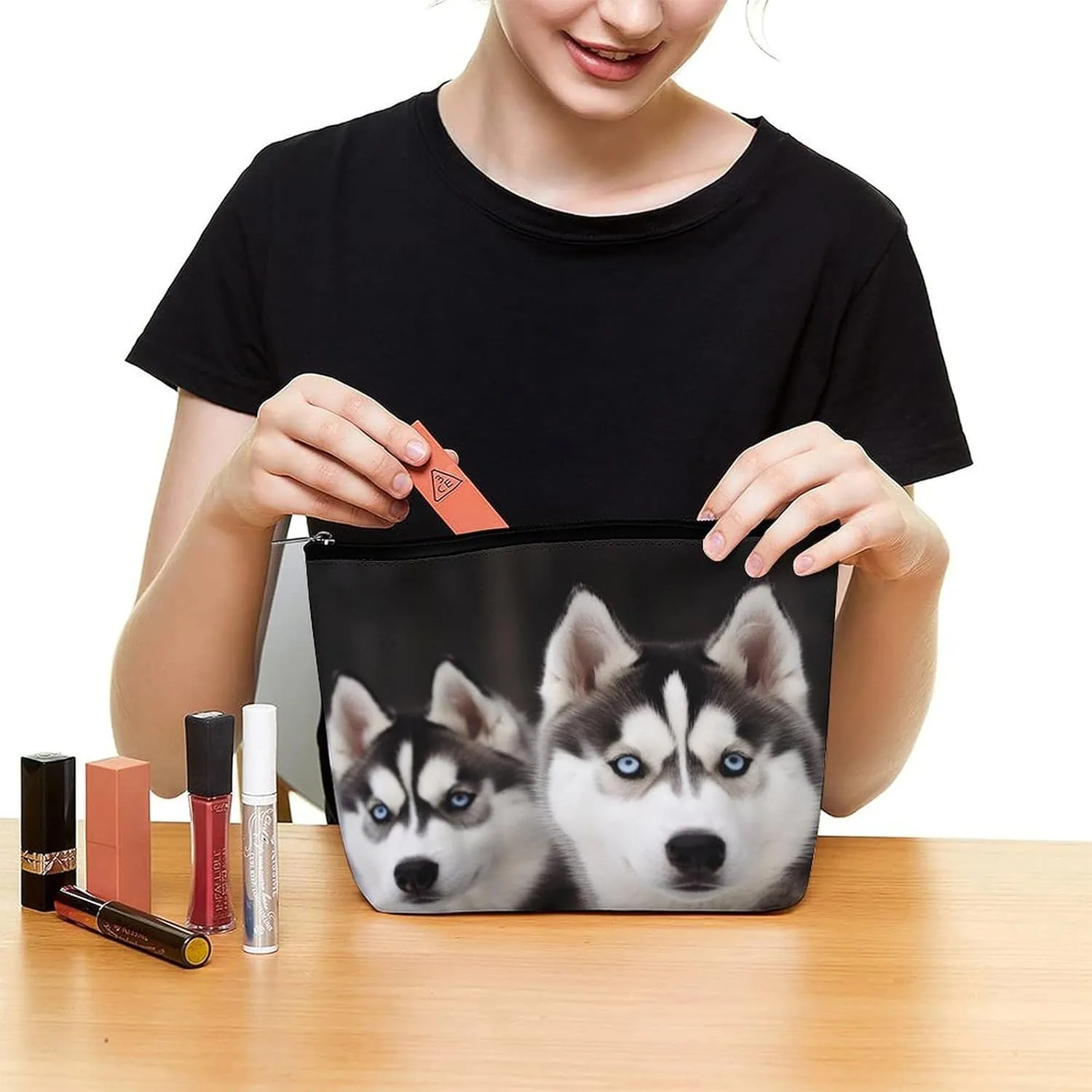 Makeup Bag Portable Cosmetic Bag Husky Dog Toiletry Bag Makeup Organizer Case Large Capacity Zipper Pouch Travel Toiletry Pouch for Women Men