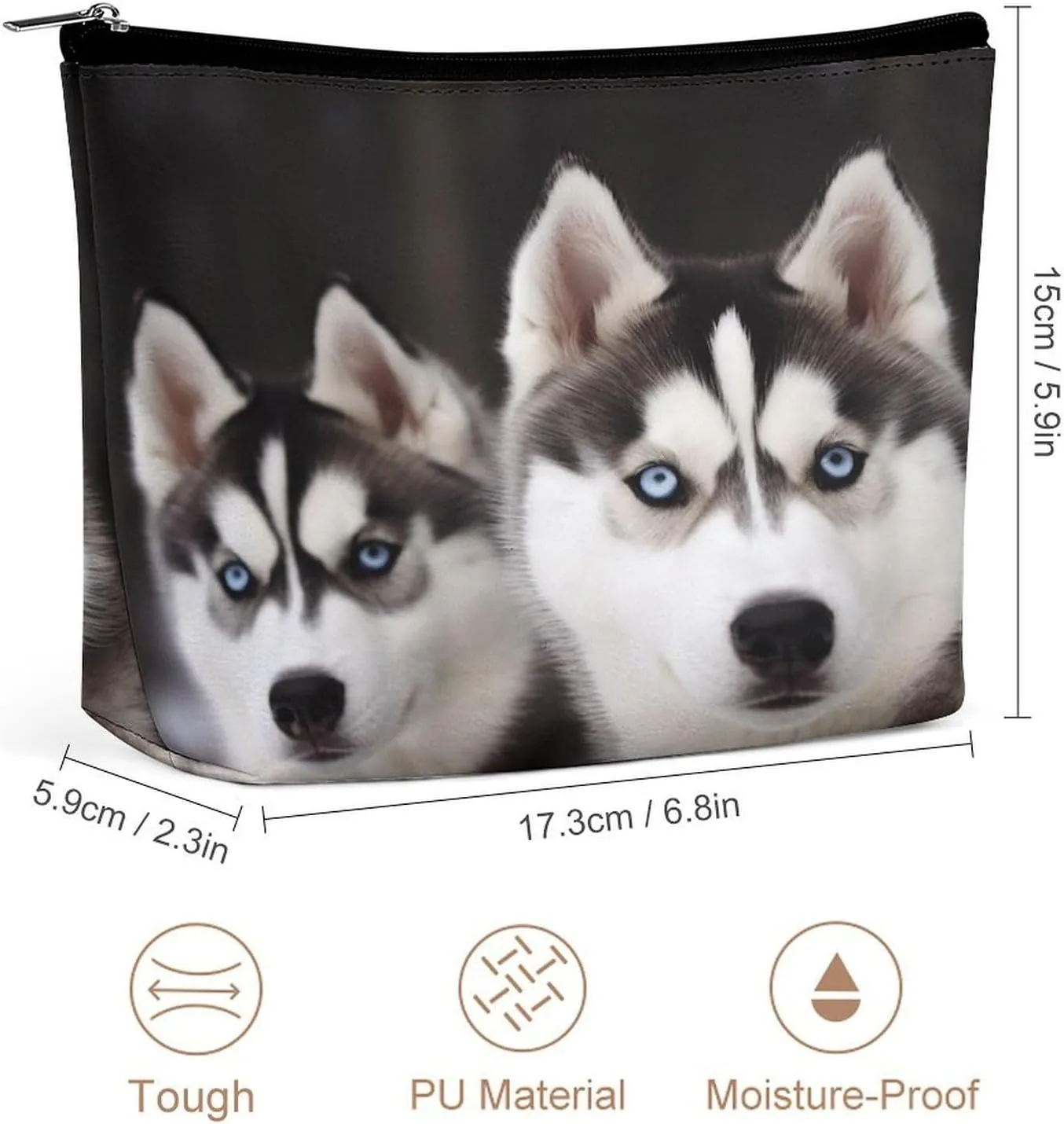 Makeup Bag Portable Cosmetic Bag Husky Dog Toiletry Bag Makeup Organizer Case Large Capacity Zipper Pouch Travel Toiletry Pouch for Women Men