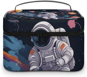 Makeup Bag Travel Cosmetic Bag for Women Astronaut Space Flight Makeup Pouch for Purse Large Makeup Organizer Case Receiving Bag