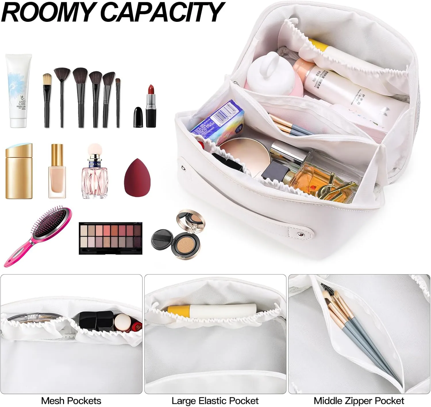Makeup Bag Travel Large Capacity Cosmetic Bag,Waterproof Portable Pouch Toiletry Bag Makeup Bag Organizer with Dividers and Handle