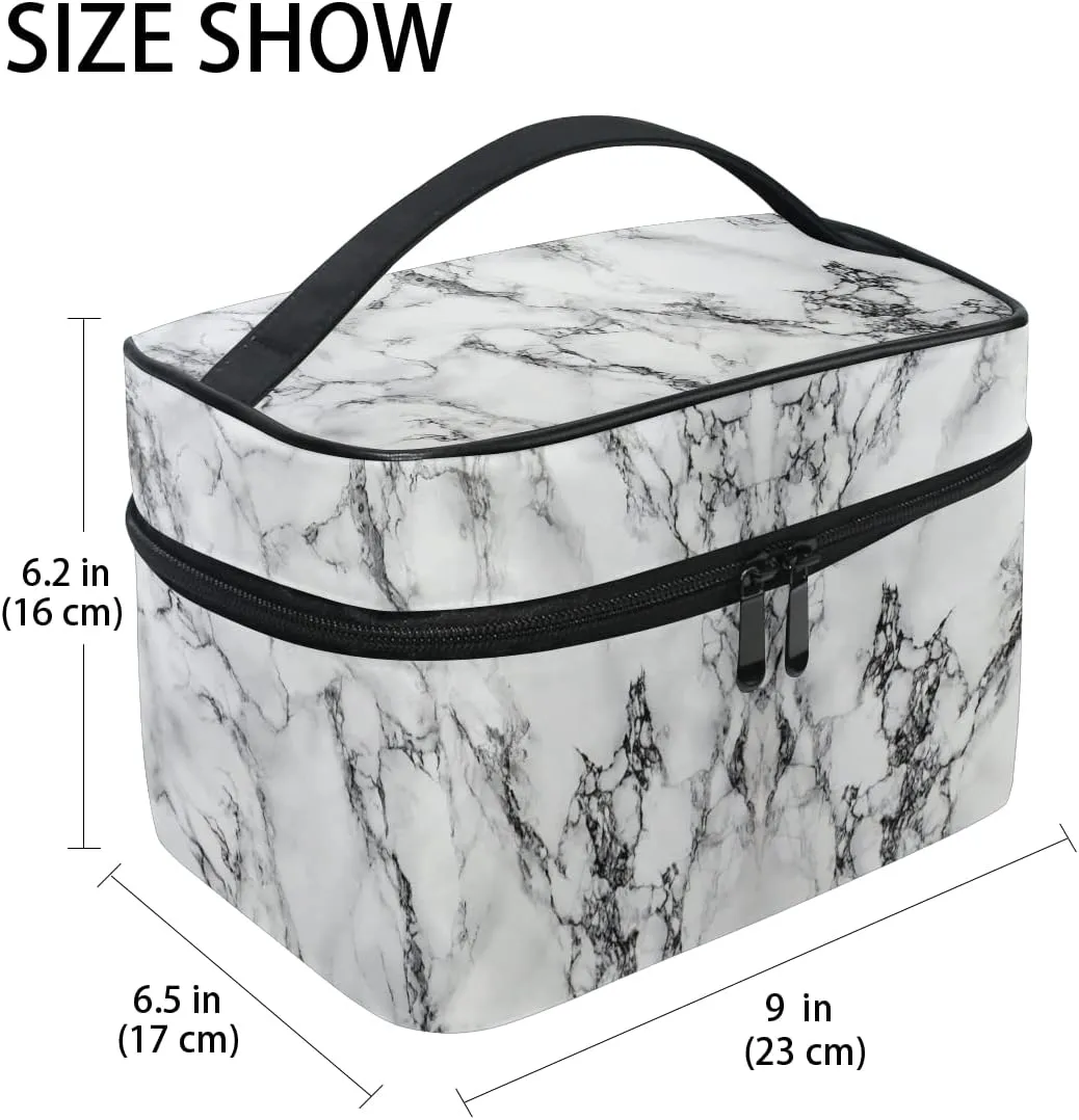 Makeup Bag, White Marble Travel Makeup Organizer Bag Cosmetic Cases Toiletry Bags for Girl Women Ladies