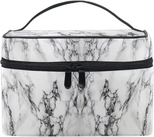 Makeup Bag, White Marble Travel Makeup Organizer Bag Cosmetic Cases Toiletry Bags for Girl Women Ladies