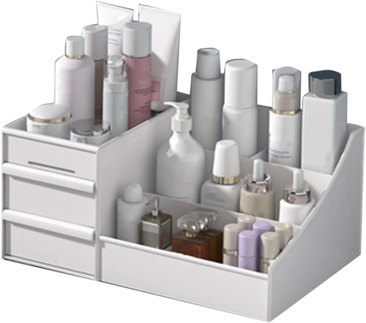Makeup Organizer for Vanity, Large Cosmetic Desk Storage Box with Drawers Countertop Organizer for Brushes, Lotions, Lipstick, Perfume (26.5 * 16 * 12cm)