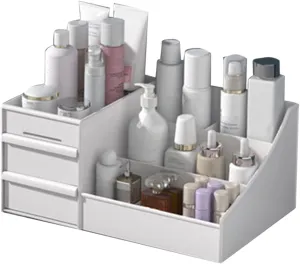 Makeup Organizer for Vanity, Large Cosmetic Desk Storage Box with Drawers Countertop Organizer for Brushes, Lotions, Lipstick, Perfume (26.5 * 16 * 12cm)