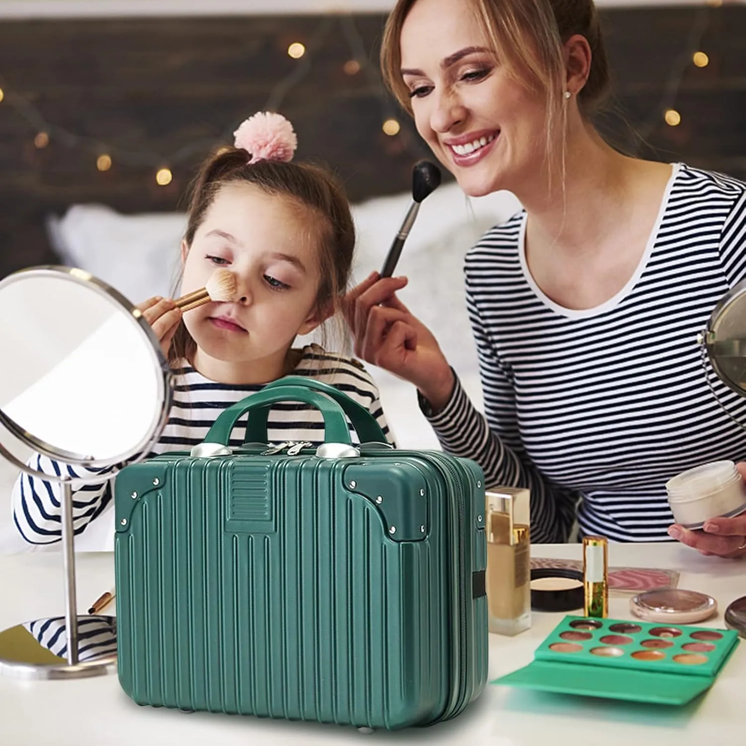 Makeup Travel for Women Girl, Portable Waterproof ABS Cosmetic Case with Elastic Band and Zipper, Case Hard Shell Vanity Cases Hand Luggage Cosmetic Case