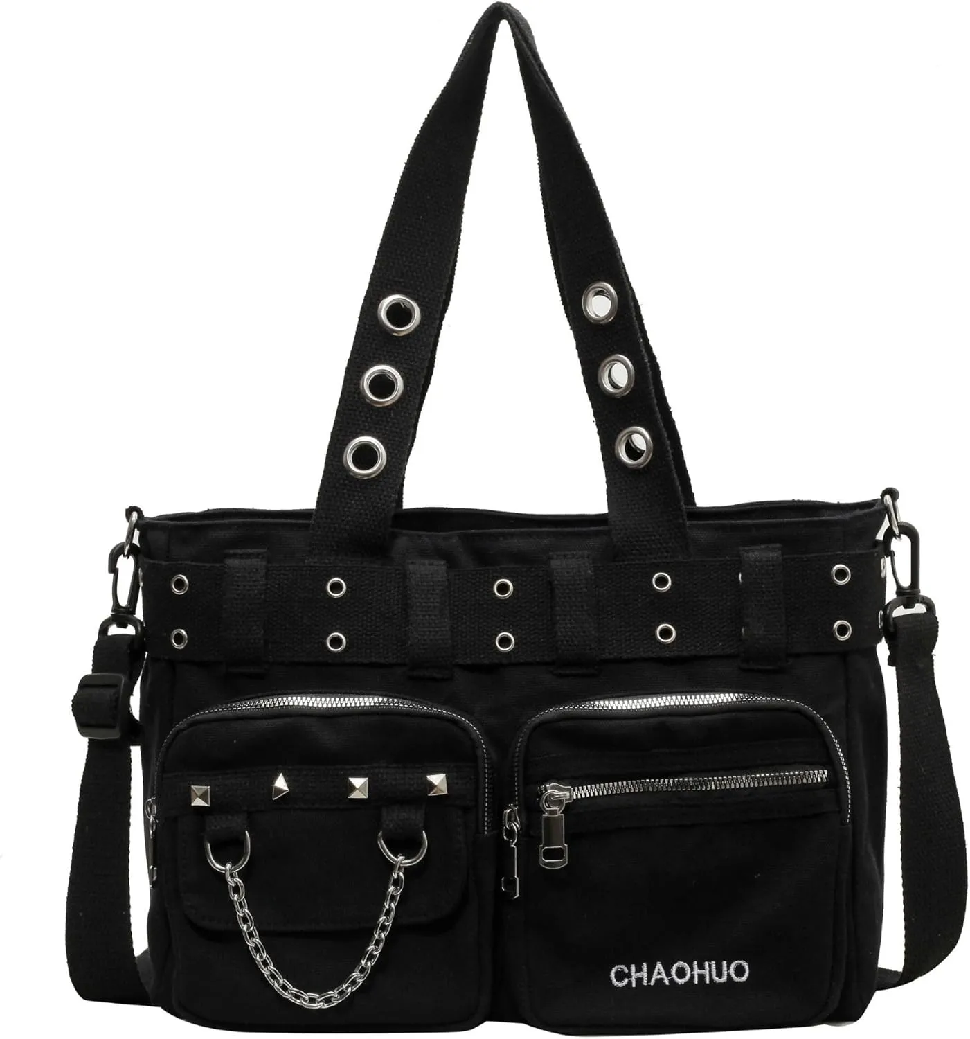 Makukke Y2K Tote Bag for Women Canvas Shoulder Bag Large Gothic Bag Skull Handbag for Work Office Travel
