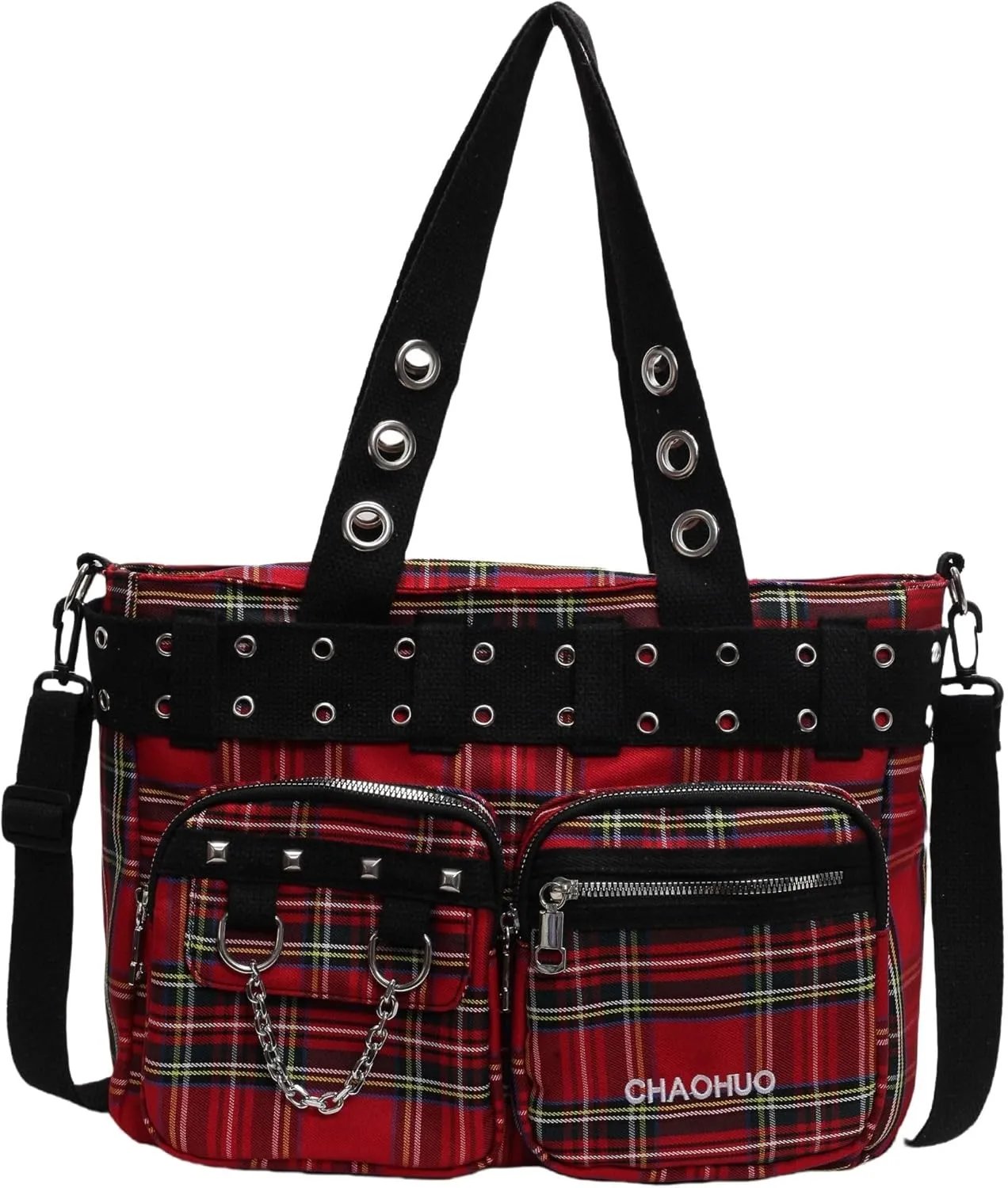 Makukke Y2K Tote Bag for Women Canvas Shoulder Bag Large Gothic Bag Skull Handbag for Work Office Travel