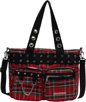 Makukke Y2K Tote Bag for Women Canvas Shoulder Bag Large Gothic Bag Skull Handbag for Work Office Travel