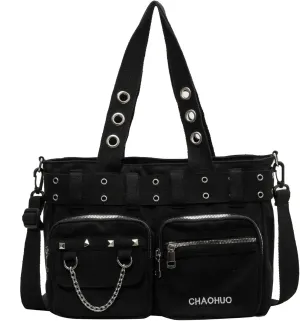 Makukke Y2K Tote Bag for Women Canvas Shoulder Bag Large Gothic Bag Skull Handbag for Work Office Travel