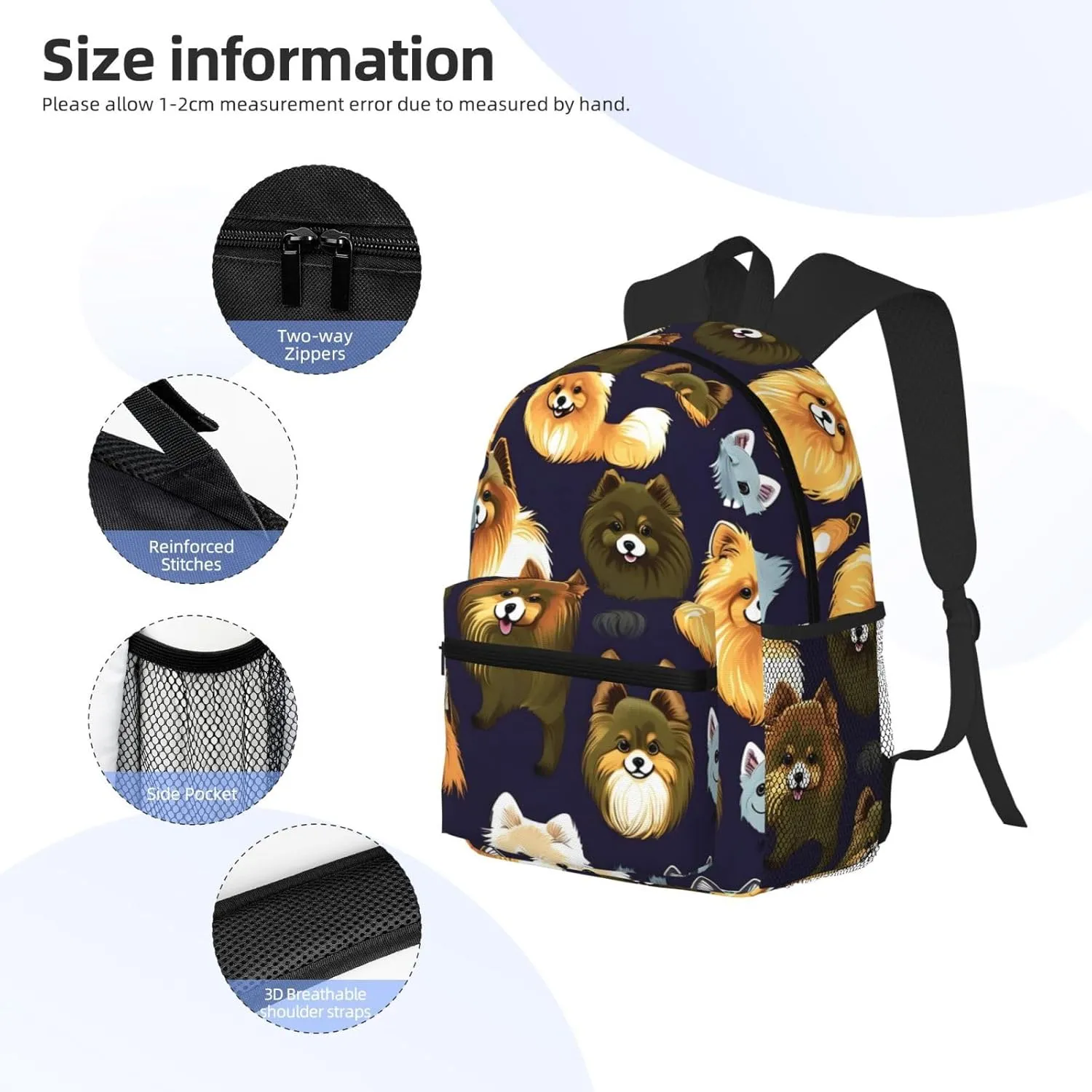 Many Pomeranians Pattern Print Comfortable Backpack,Your Essential Casual Travel Bag For Outdoor Adventures